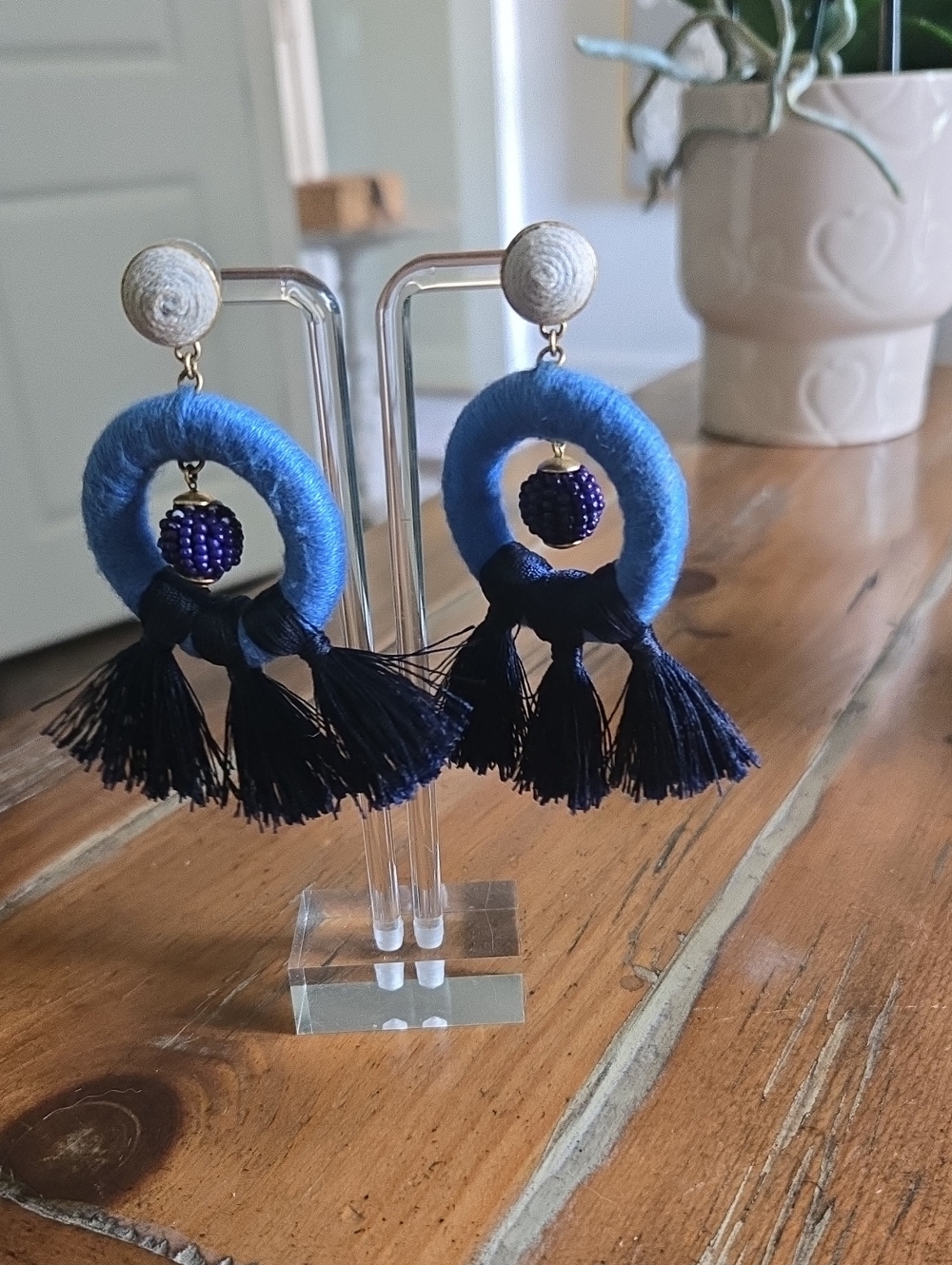 BaubleBar Blue Wrapped Hoop Tassel Earrings